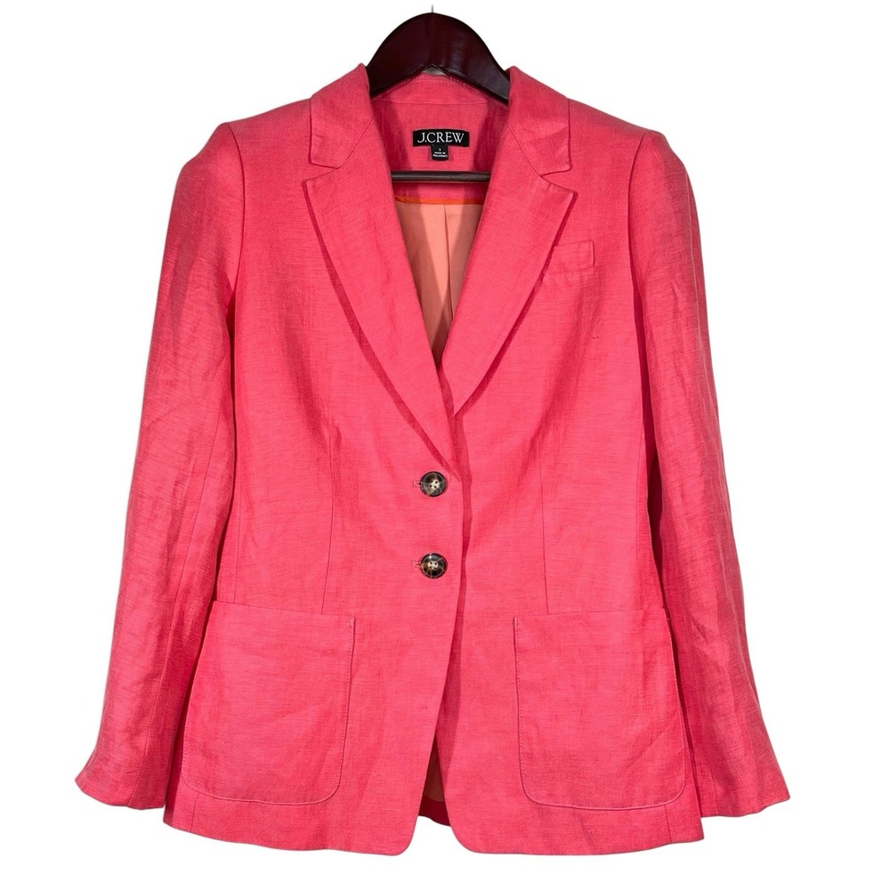 J Crew Helena Chelsea Linen Blend Blazer Size 2 Pink Classic Ivy Style Preppy - Picture 2 of 9